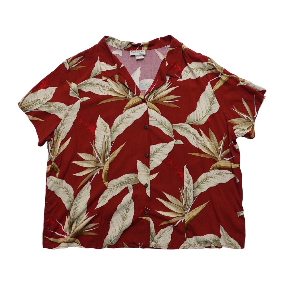 Bishop St. Apparel Hawaiian Button Up Shirt Women 3XL Red Bird of Paradise Rayon